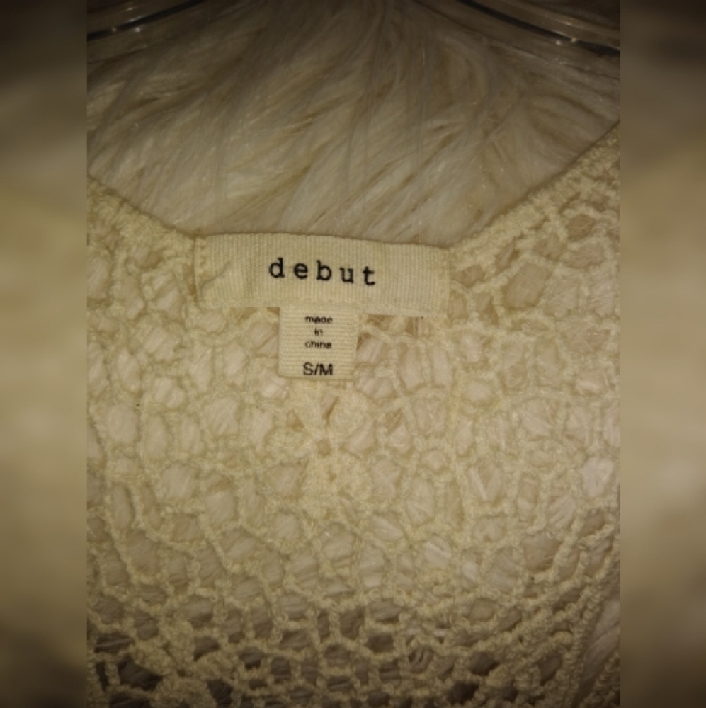 Debut embroidered boho crochet cream tank top size S,M. - Picture 3 of 8